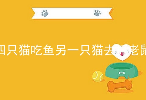 四只猫吃鱼另一只猫去抓老鼠